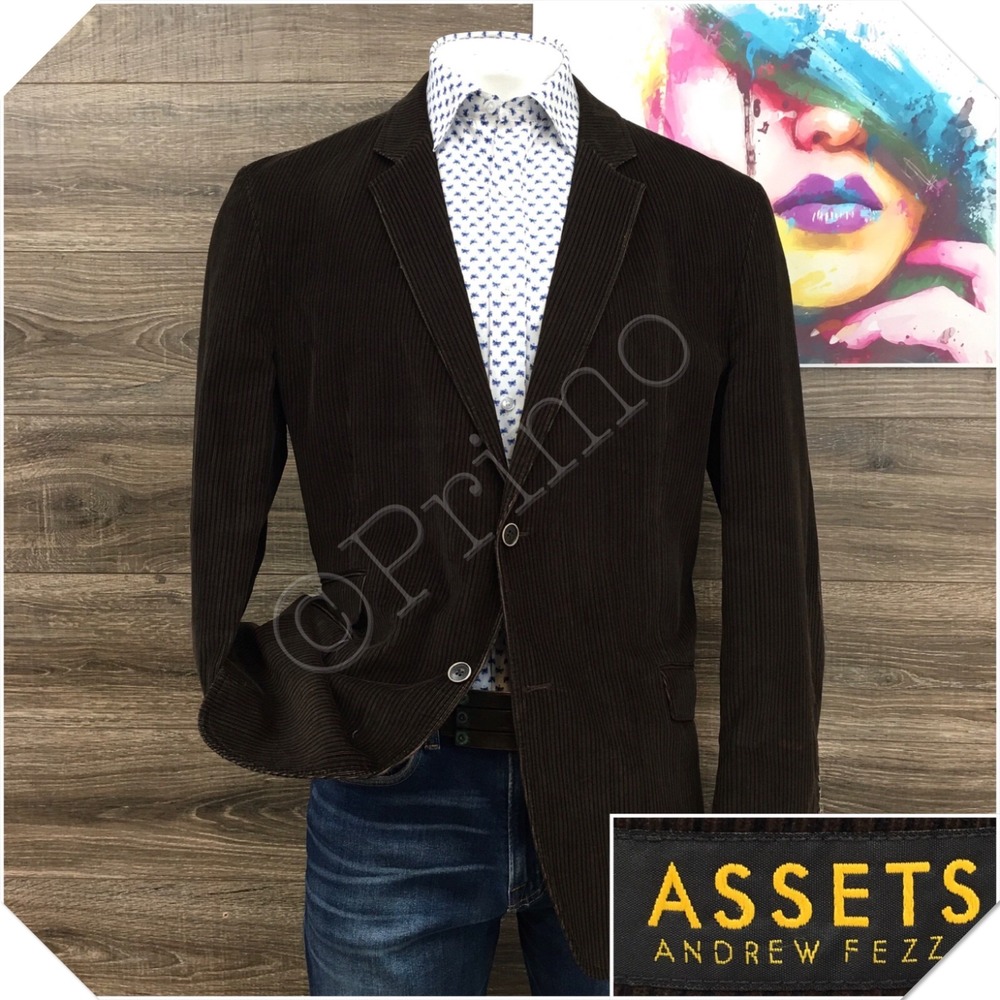 ANDREW FEZZA Mens Corduroy Blazer Sport Coat Casual Jacket Size 46L Classic Suit